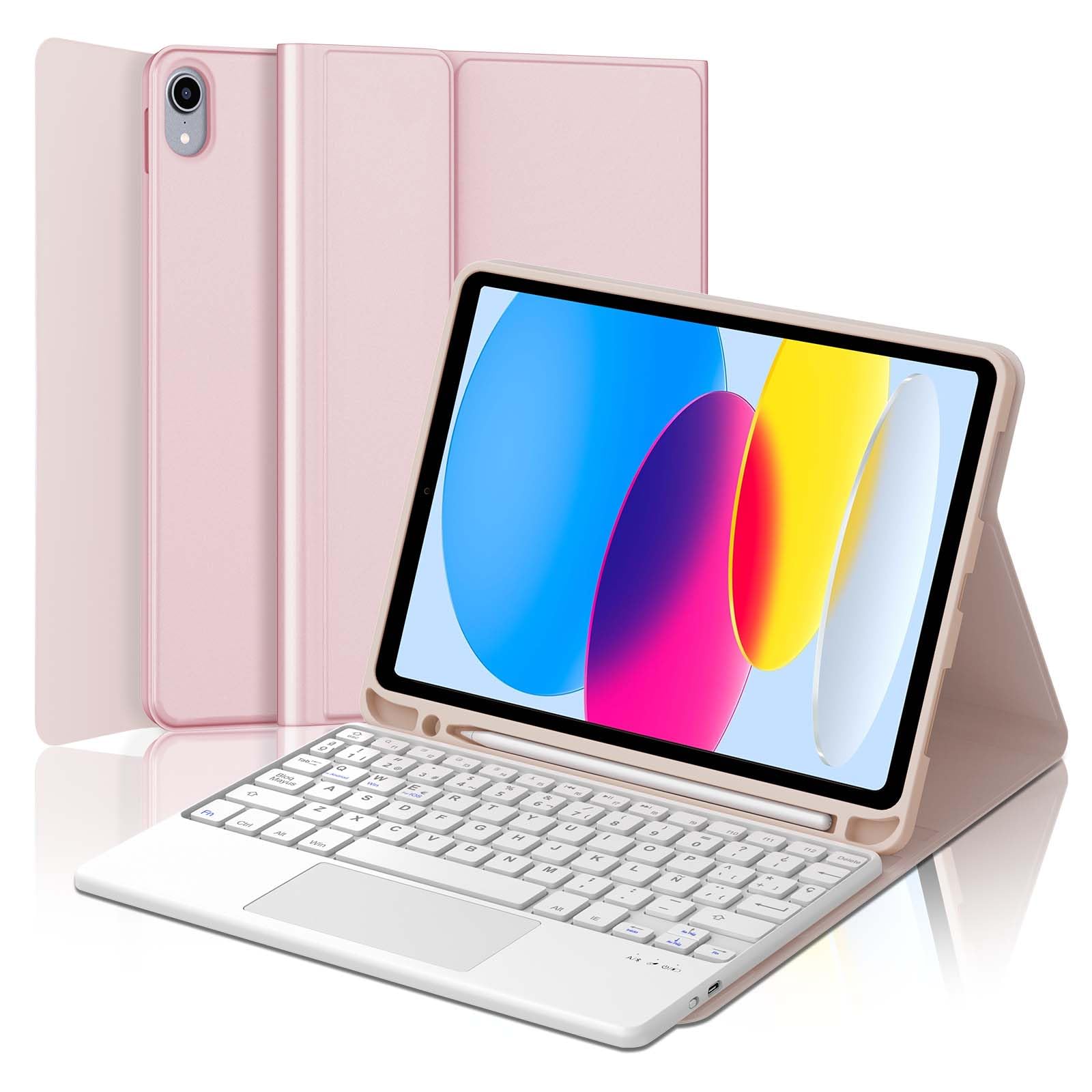 Teclado con Touchpad para iPad A16 11 Generación 2025/10 Generación 2022 | Español Ñ Teclado Bluetooth Magnético Desmontable con Trackpad para iPad A16 11ª/10ª Generación, Rosa