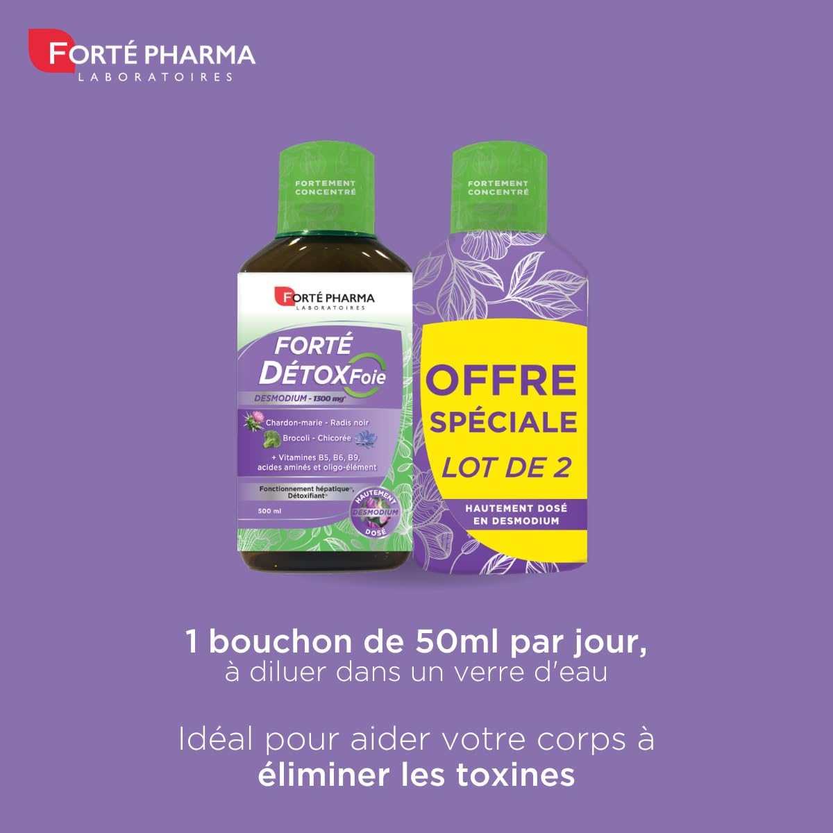 Forté Pharma - Forté Détox Foie | Complément Alimentaire Detox - Chardon-Marie Radis Noir Desmodium et Vitamines - Détox du foie | Lot 2x500 ml = 20 jours - goût Citron-Pamplemousse