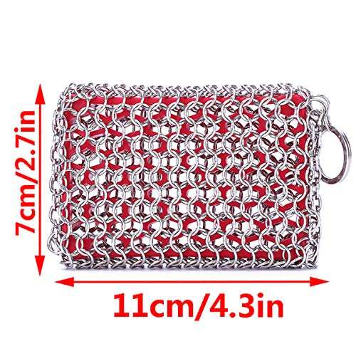 OLT-EU Iron Cleaner Stainless Steel Cast Cleaner Pot Chainmail Scrubber Cast Iron Pot Scrubber for Cast Iron Pan Dutch Ovens Waffle Iron Pan Scraper Cast Iron Grill Scraper Skillet (4.3inch * 2.7inch) 2 Gallery Image