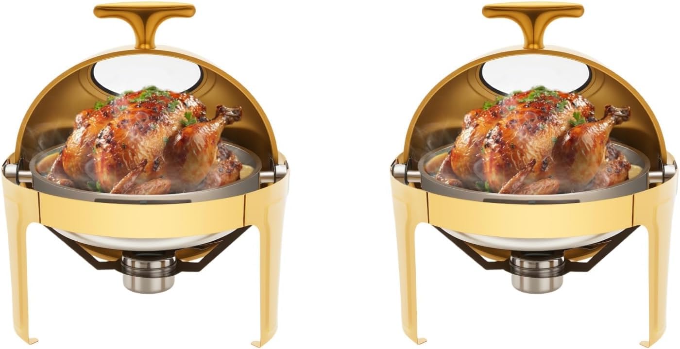 6 QT Round Chafing Dishish Buffet Warmer, Pan per Alimenti in Acciaio Inossidabile con Vassoio dell'Acqua, Carburante per la ristorazione Portatile riscaldato per Gli Eventi di Nozze delle Feste