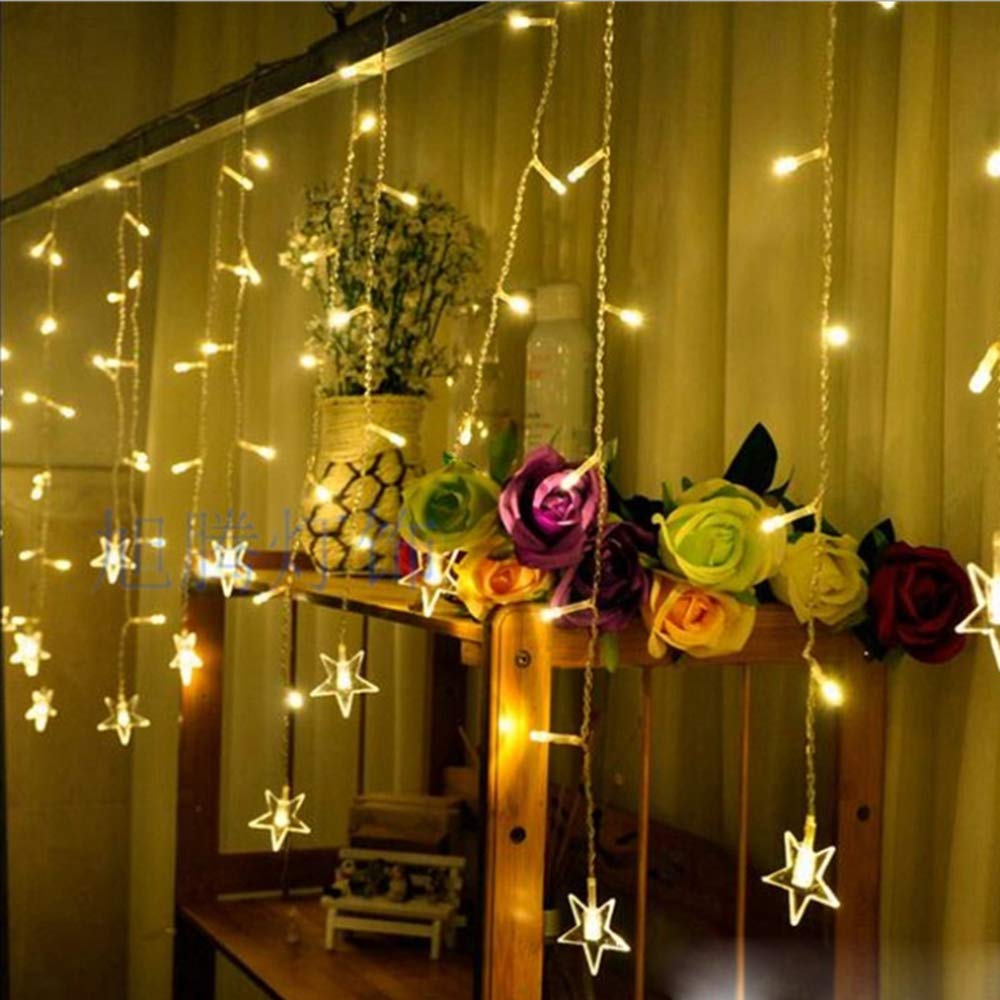 XUNATA Curtain String Lights, String Star Lights 8.2ft 12 Stars 138 LED Starry Fairy Lights for Wedding, Bedroom, Christmas, Party, Bed Canopy, Garden, Patio, Outdoor Indoor (Warm White)
