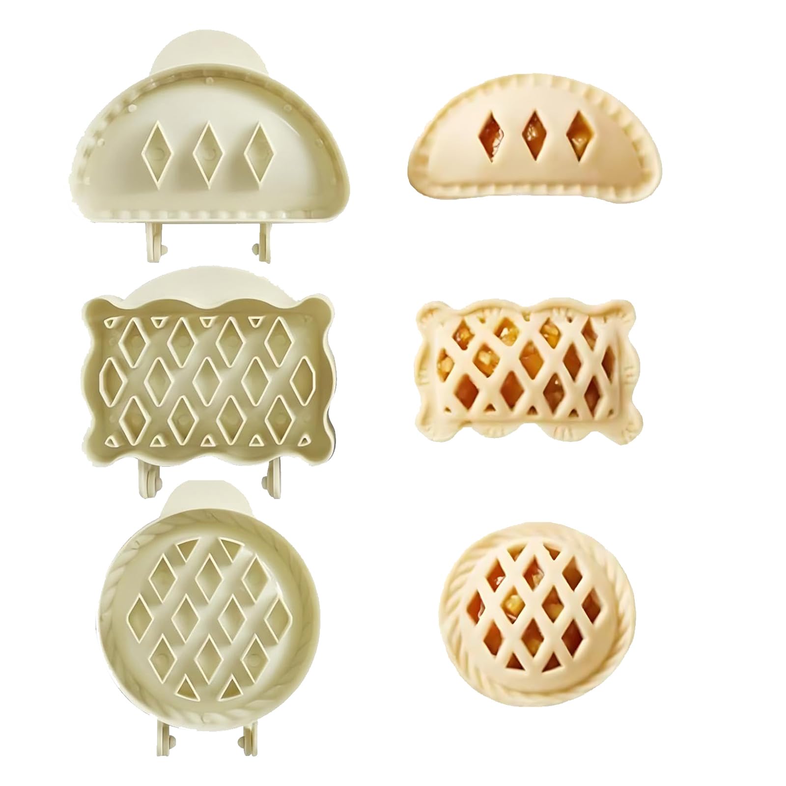 Dough Presser Pocket Pie Making Tools - rectangle, round and half round shape - 3-Piece Set - Easy to Use and Clean