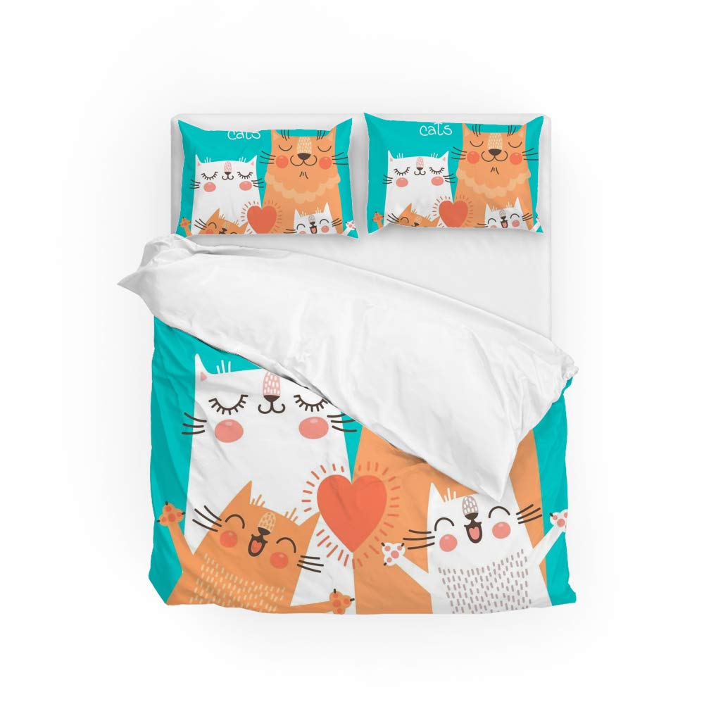 Amazon Zhongji ダウン布団カバー しわ防止 アレルギー防止 寝具セットシングル シンプルな北欧 猫の家族 枕カバー2枚入り 掛け布団カバー 1枚入り 寝具カバーセット オンライン通販