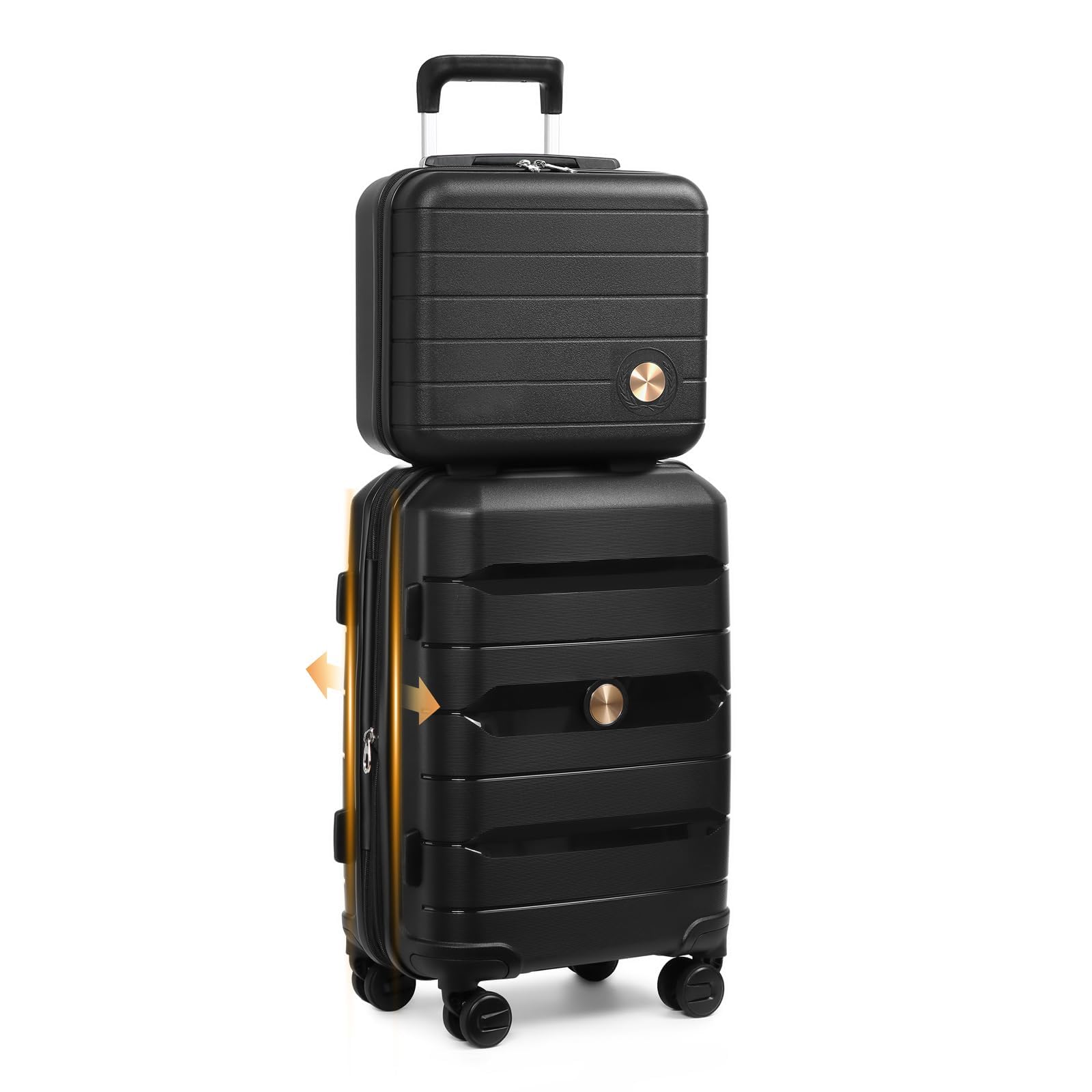 Sea choice Valise Cabine Extensible Valise Rigide légère en PP avec 4 roulettes Doubles Pivotantes avec Fermeture éclair, approuvé Serrure TSA, avec Vanity, 55x39x21cm