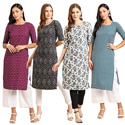 Image of Pinkmint Women's Crepe Digital Print Straight Kurta (Pack of 4)