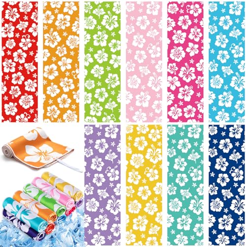10 Pack Hawaiian Hibiscus Cooling Towel with Buckle 40