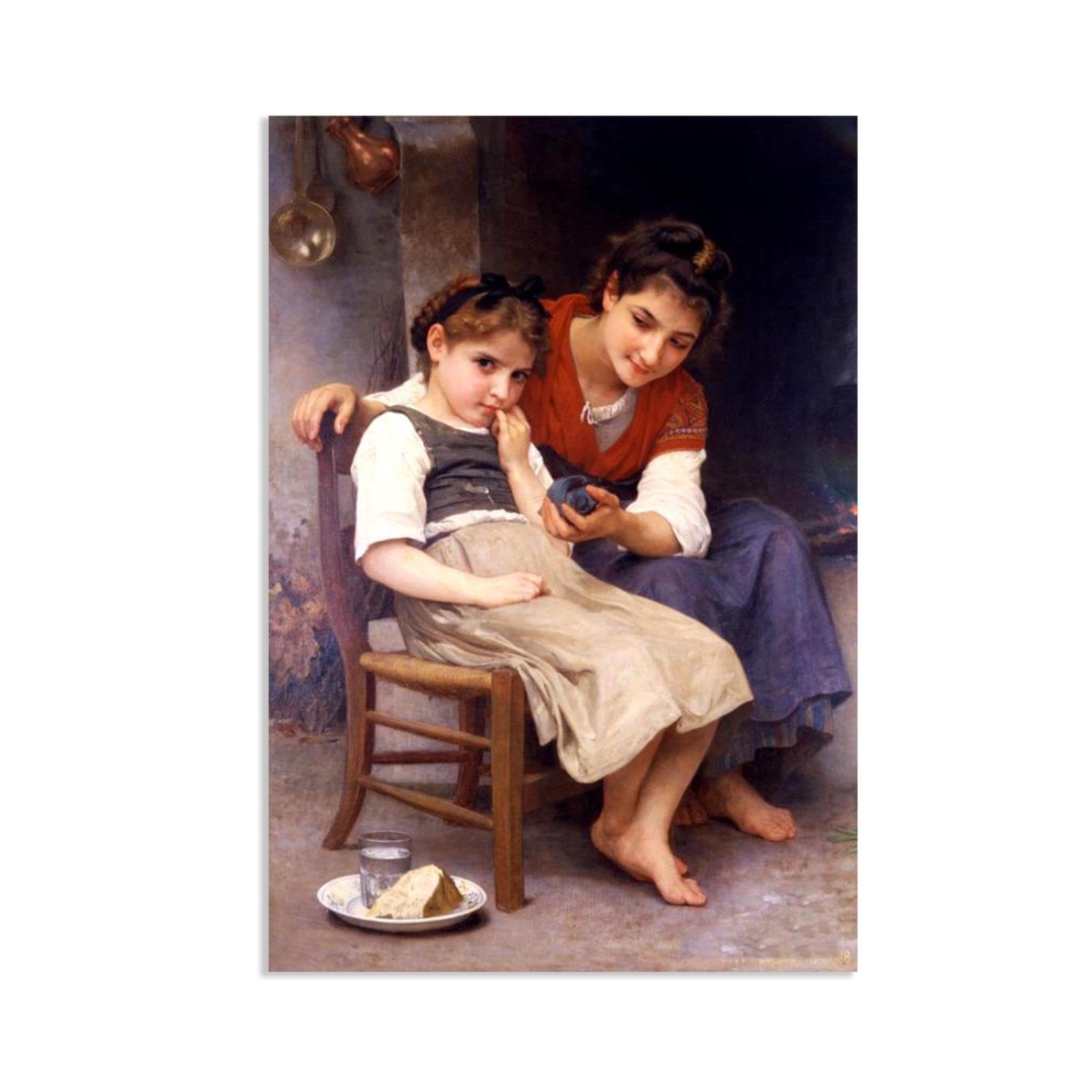 RXNHGJDS William-Adolphe Bouguereau Wall Art Little Sulky Famous Paintings Prints Classic Portrait Canvas Art Wall Decor for Living Room Bedroom Bathroom Home Decor 120x80cm frameless