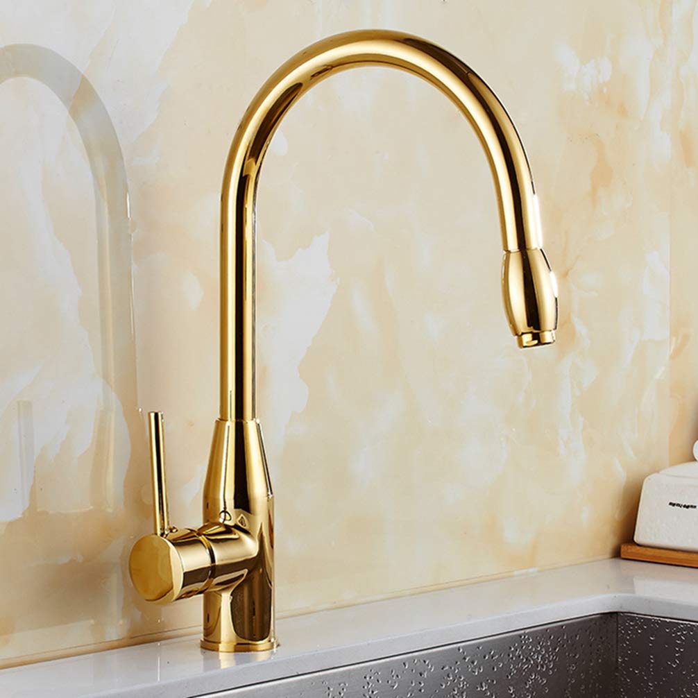 ZYCHSJXA Chrome Brass Gold Faucet Pull Out Spout Kitchen Sink Tap Mixer