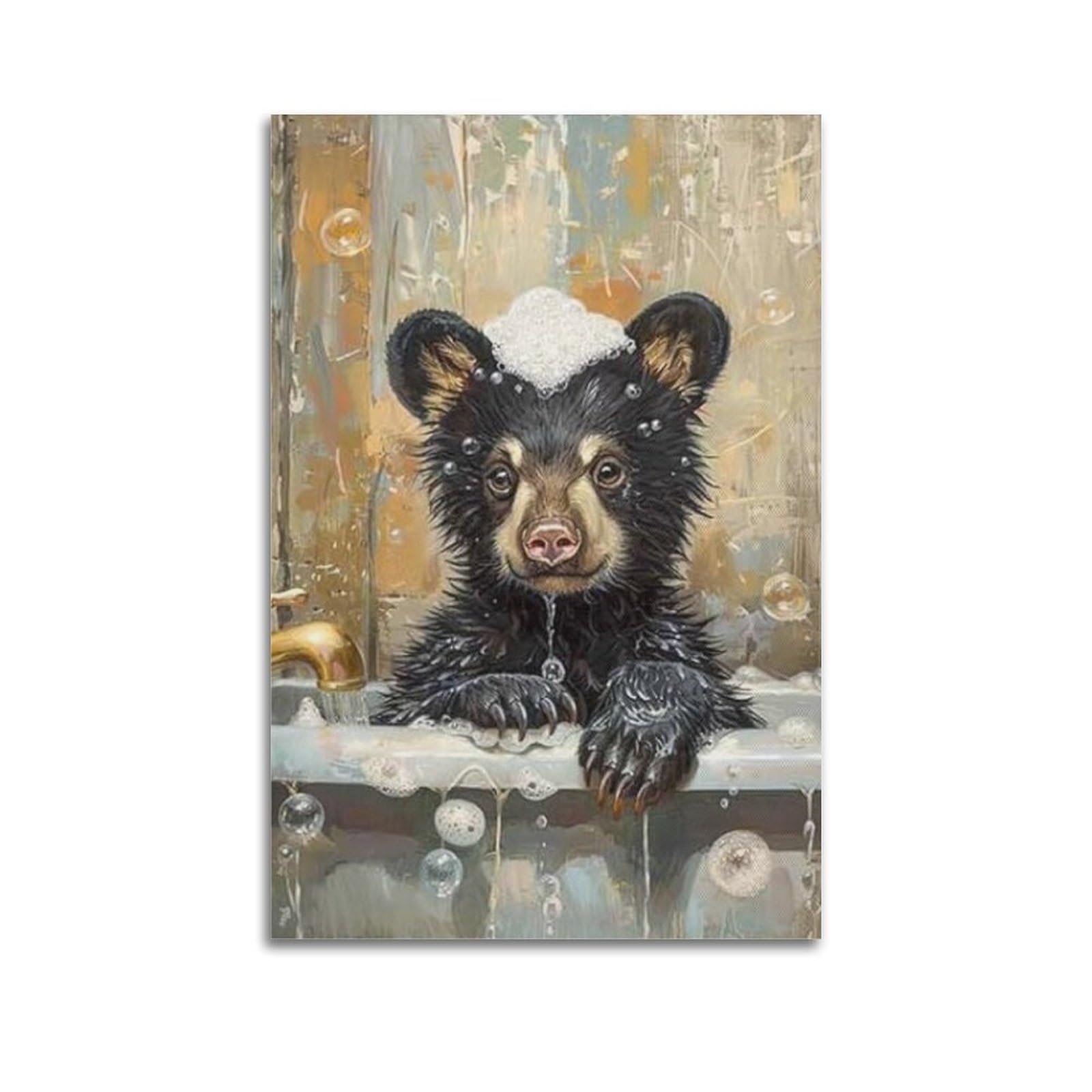 Lvalogy Animal Art Bathtub Bubble Bath Bear Art Poster