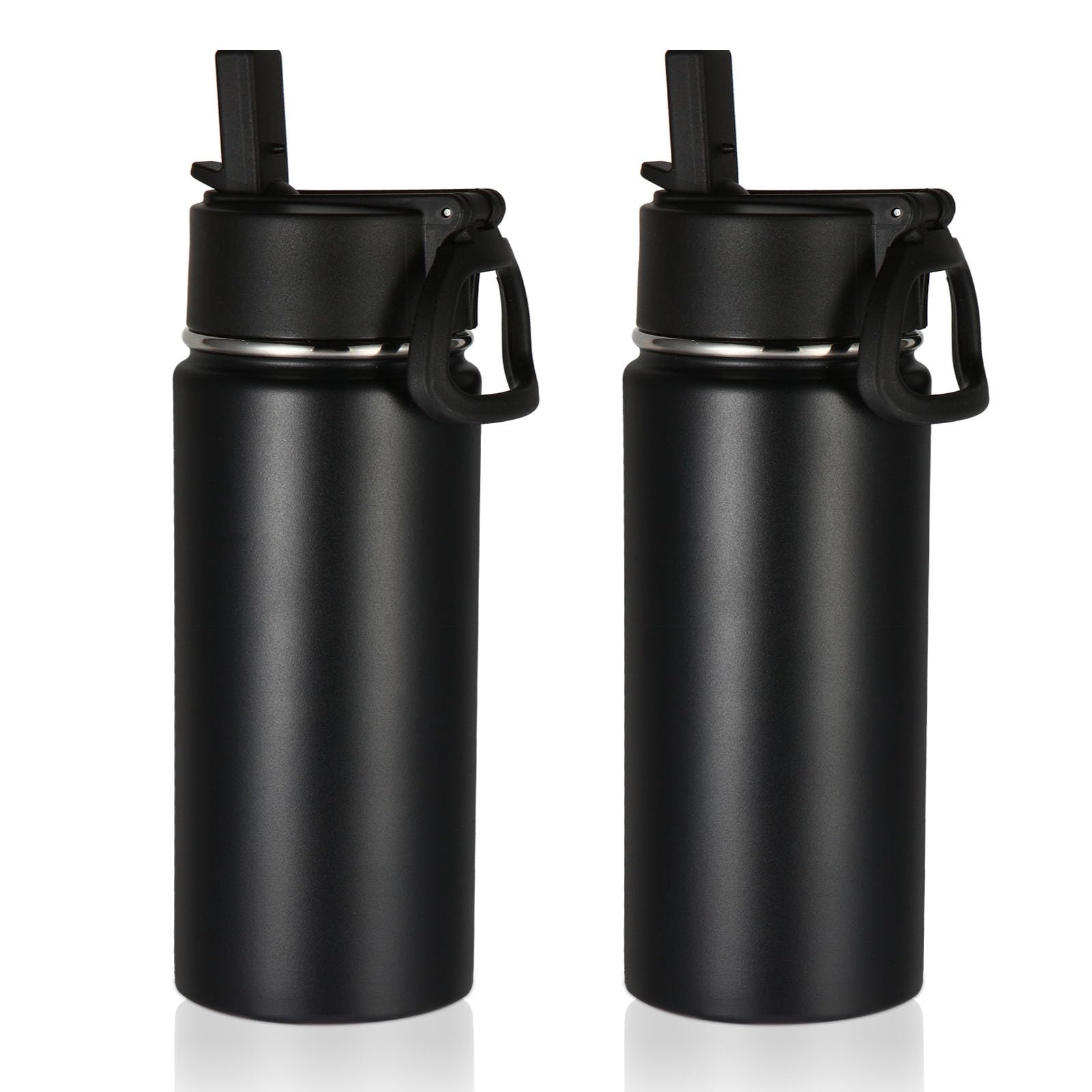 Volhoply 16 OZ Kids Water Bottle Bulk 2 Pack,Insulated Sports Bottles with Straw Lid,Stainless Steel Bottle with Handle Keep Cold & Hot,Double Wall