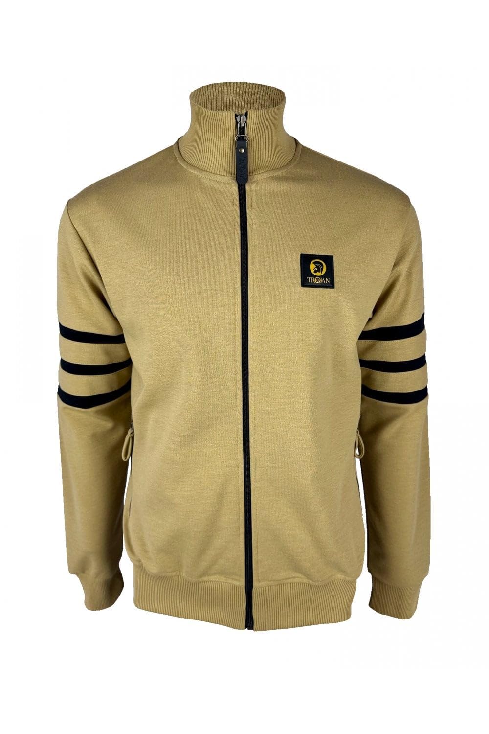Trojan Retro Stripe Sleeve Track Top with Rib Collar Cuff & Hem Zip Pockets TR/8951 Camel