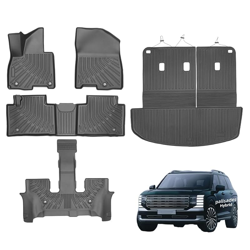 Kit de Tapetes Automotivos em TPE para Hyundai Palisade Hybrid 2026 de 7 lugares, com Forração do Porta-Malas e Protetores de Encosto, Preto, 5 peças