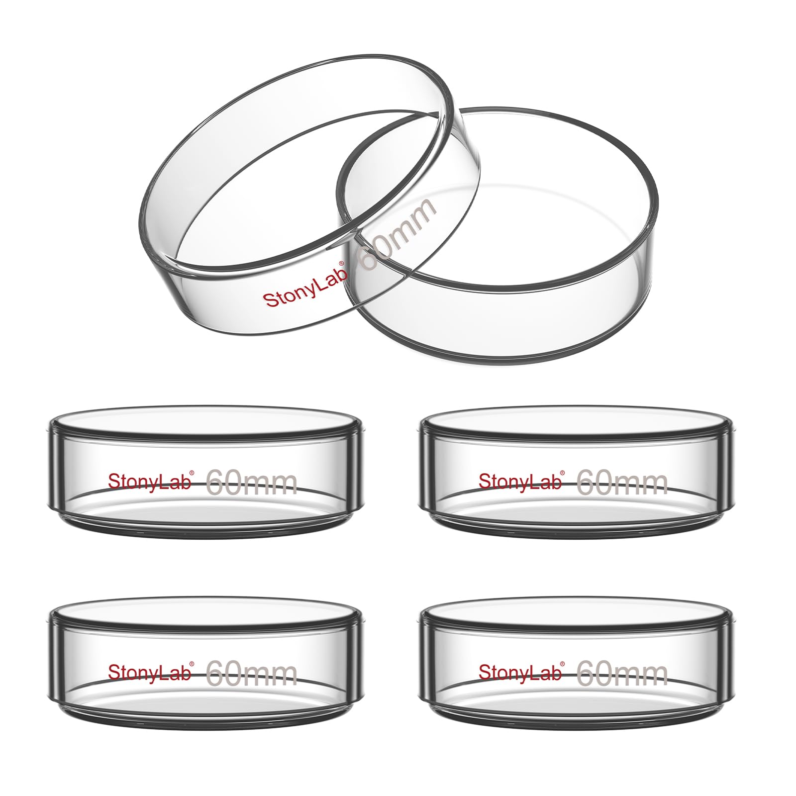 stonylab Glass Petri Dish with Lid, 5-Pack Borosilicate Glass Clear Culture Dish for Laboratory, 90x20 mm — Amazon image 9