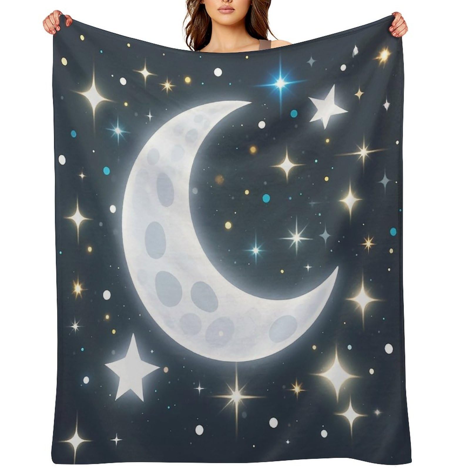 Flannel Fleece Throw Blanket - 50"x60" Super Soft Plush,Lightweight Wrinkle Resistant Cozy Stars and Moon Blanket for Couch Sofa Bed Travel Camping and Gift