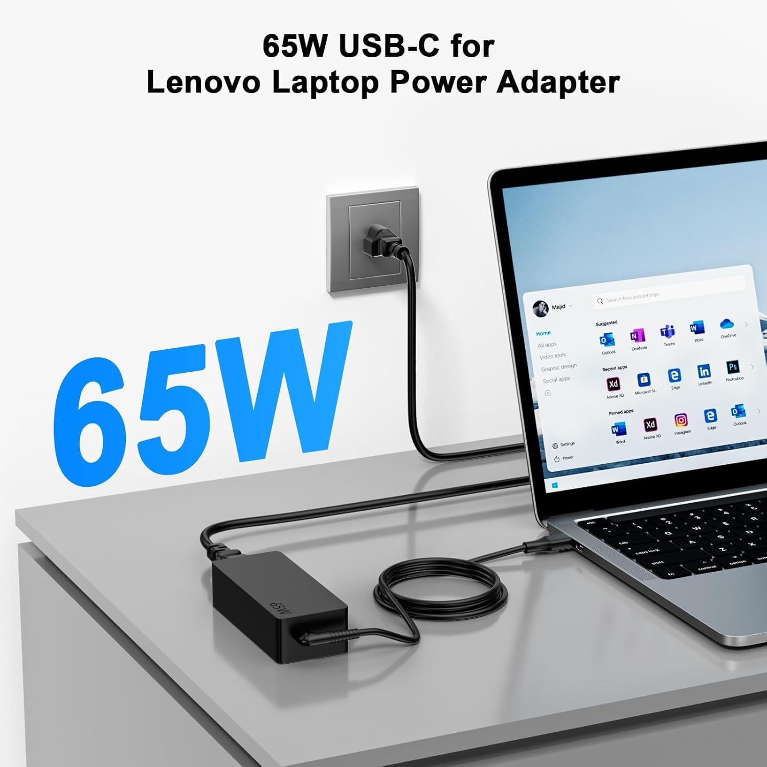 Ymawetia 65W 45W USB C Universal Laptop Charger Fast Charging Replacement for Lenovo Thinkpad/Yoga, Compatible with Dell Chromebook, Asus, Samsung, Acer, Google Series Type C AC Adapter Power Cord - Image 2