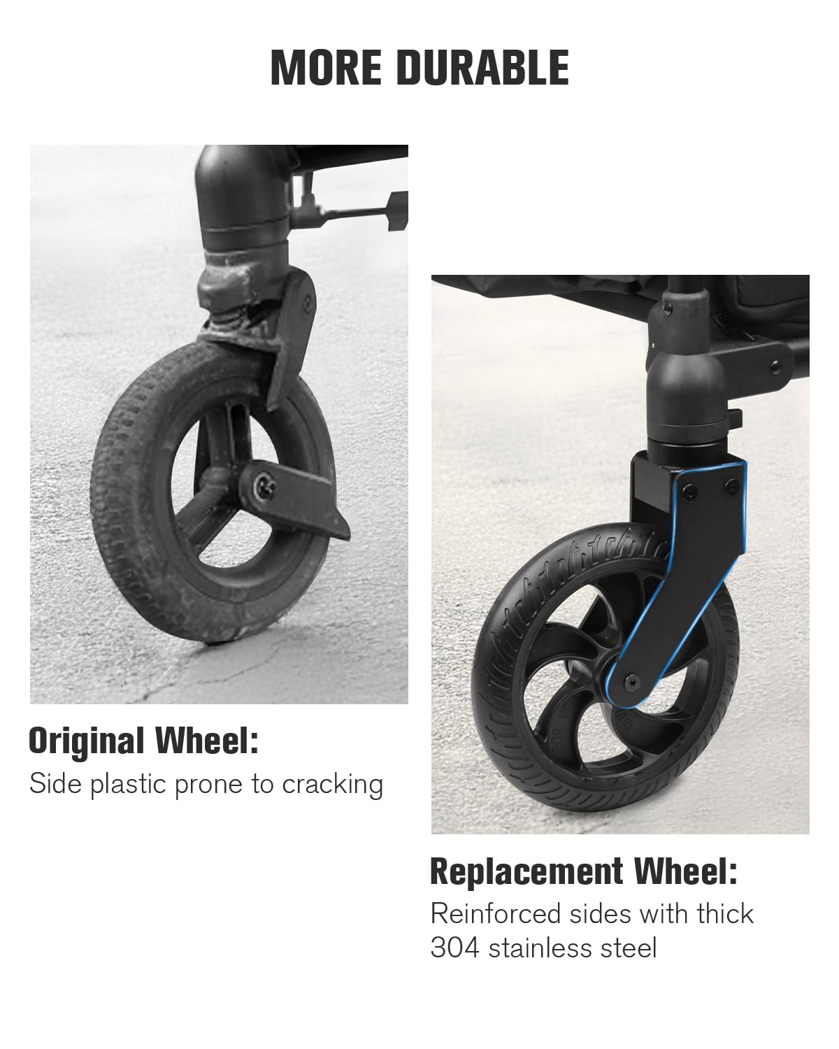 Replacement Front Wheel for Jeep Wrangler Deluxe 4 Seater Stroller Wagon - 8″ Aluminum Alloy & Stainless Steel Accessories for Jeep Wagon Stroller