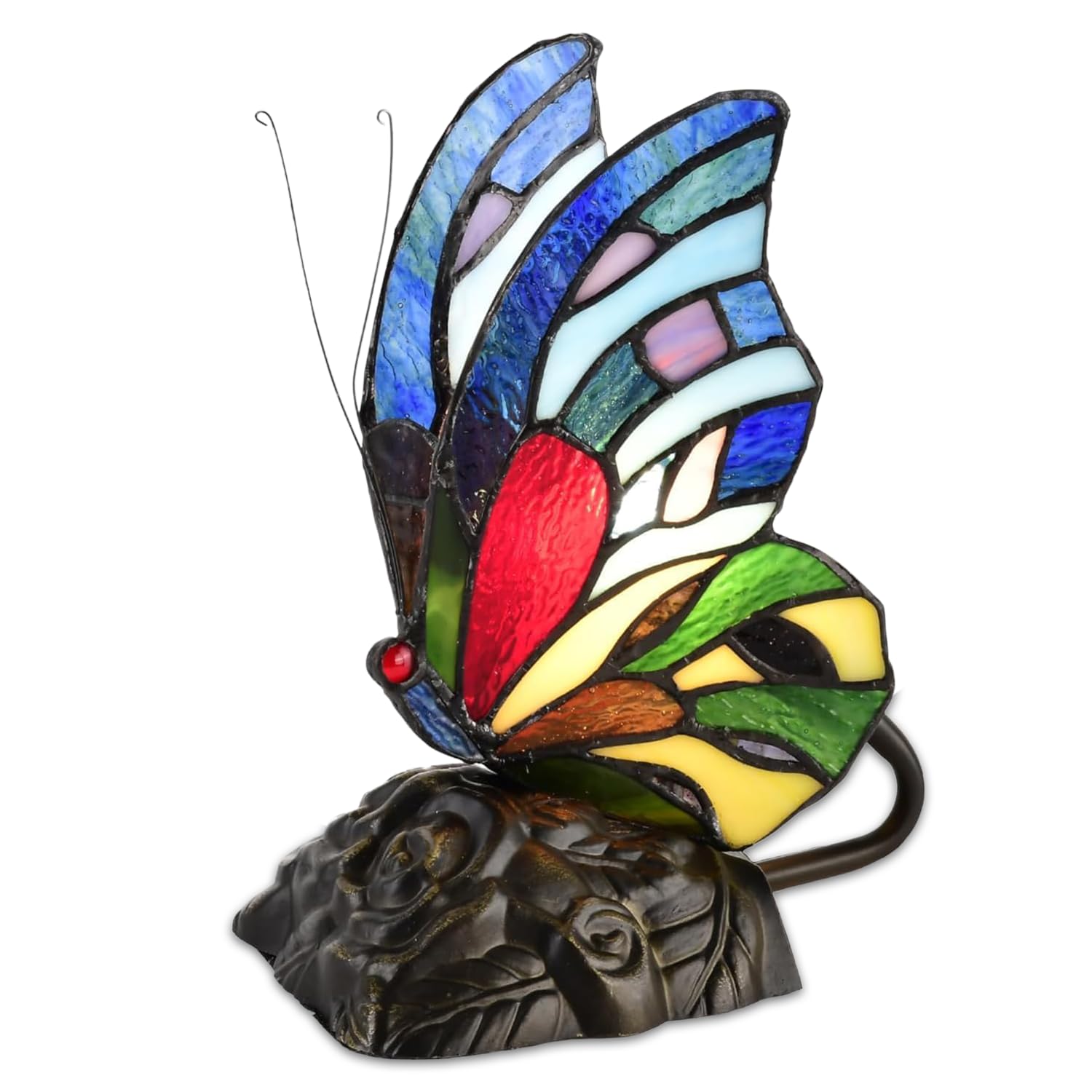 BELOFAY Tiffany Lamps, Stained Glass Handmade Tiffany Vintage Bedside Table Lamps for Living Room, Bedroom, and Lounge (8 inches, Blue Butterfly Tiffany Style)