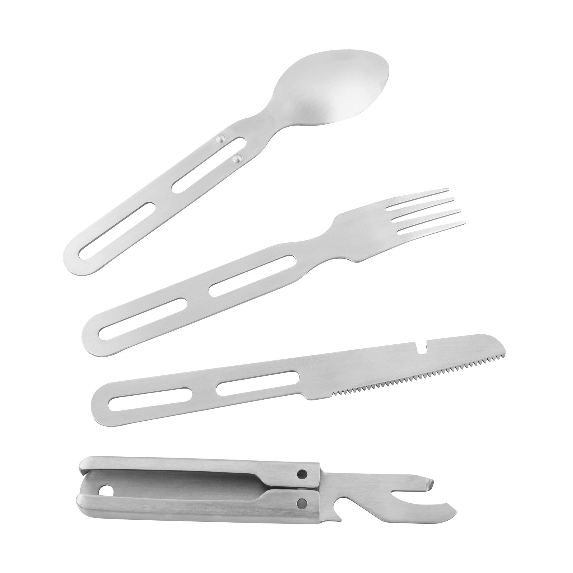 Tatonka Cutlery Set 2 (4-teilig) - Camping-Besteck aus Edelstahl bestehend aus Messer, Gabel, Löffel und Dosenöffner (Packung mit 3)