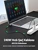 240W, 20 Gbps, 4K 60Hz, USB C'den USB C'ye, Örgülü Hızlı Şarj, Görüntü ve Veri Aktarım Kablosu PD 3.2, 5A, iPhone 15, 16, 17, M2 MacBook Pro, Air, iPad Pro ve Galaxy S25, S24, S23 ile Uyumlu