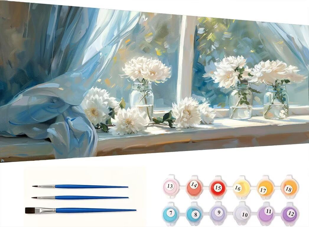 Pintar por Numeros Adultos, Flores Blancas, 70x90cm 7JGWX-9