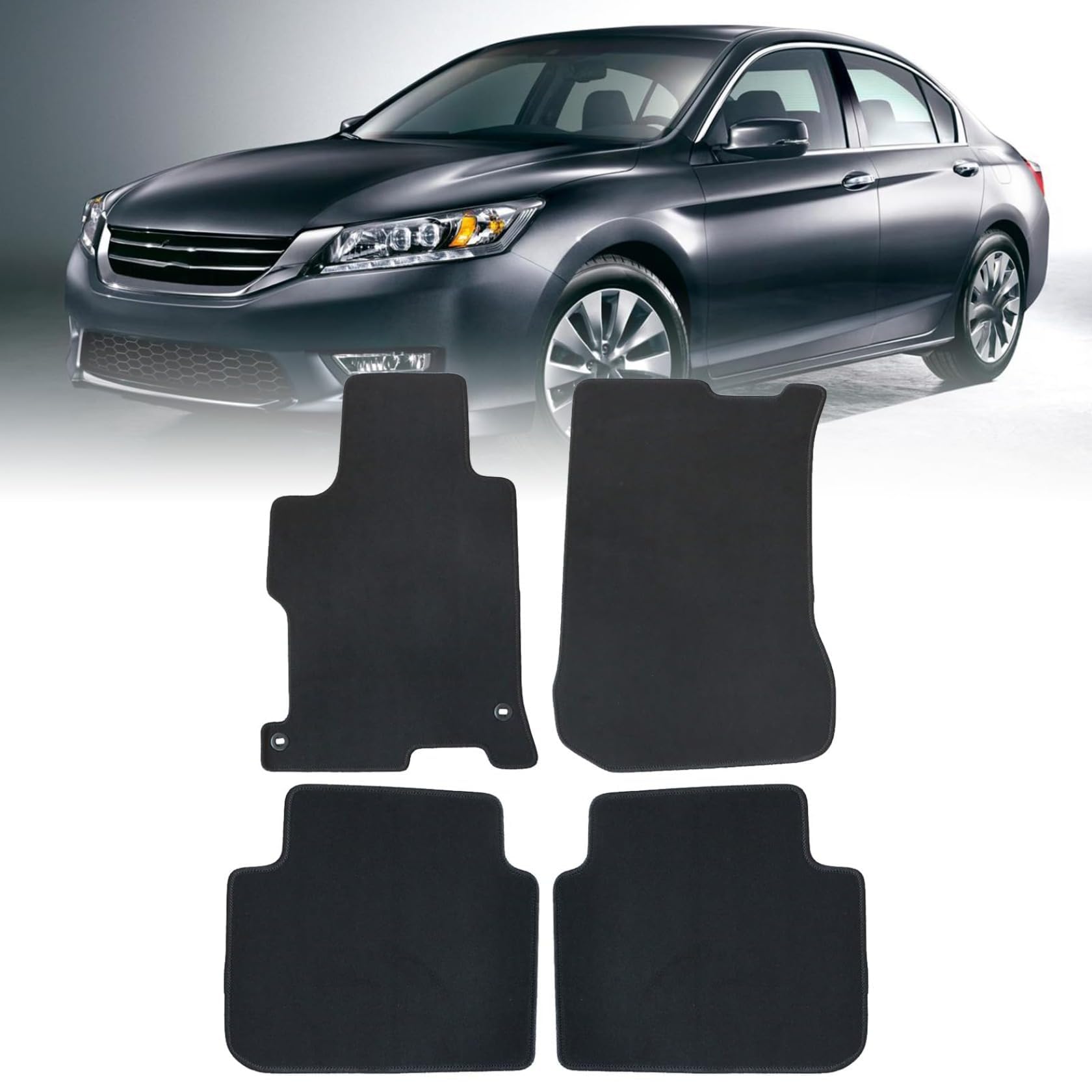FZJDSD Black 4Pcs Front & Rear Floor Mats Carpet Velour Replacement Compatible with Honda Accord Sedan 2013 2014 2015 2016 2017