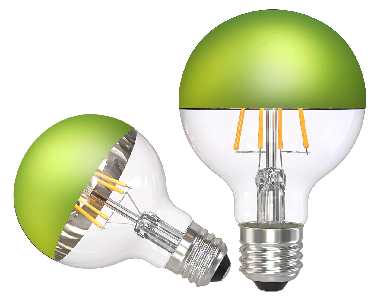 KOOYWAN Apple Green Crown Mirror Lights Bulb 6W(60W Equivalent) Half Chrome Lights Bulb Dimmable E27 LED Edison Bulb Globe Shape Decorative LED Bulb Half Reflected Light 2700K Soft White 2pcs