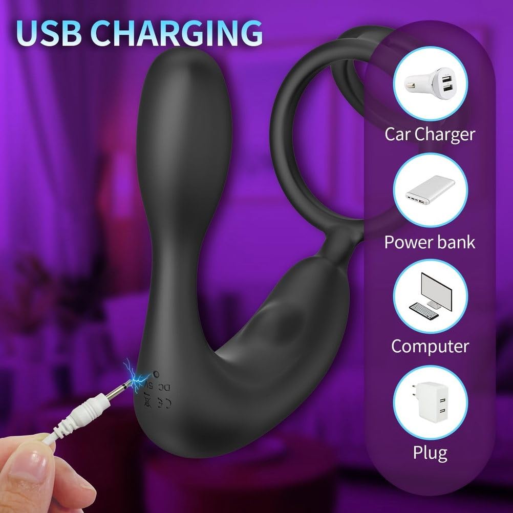 Massaggiatore Prostatico, Vibratore Anale, Giocattoli Sessuali Anali con Anello per Il Pene, Tappi Anali Vibranti per Uomo, 12 modalità di Vibrazione per Uomini, Donne E Coppie