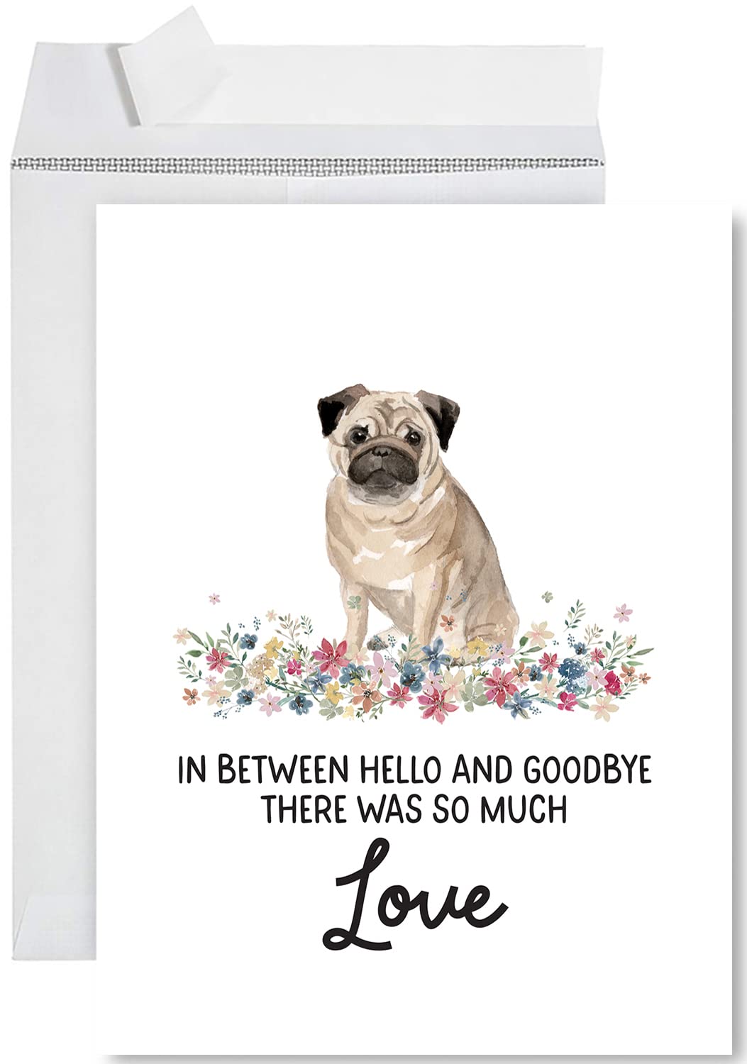 Andaz Press Jumbo Pet Sympathy Card with Envelope, Sorry For Your Loss Card, Pug, Loss Of Pets, Dog Grief Bereavement Card with Big Blank Space to