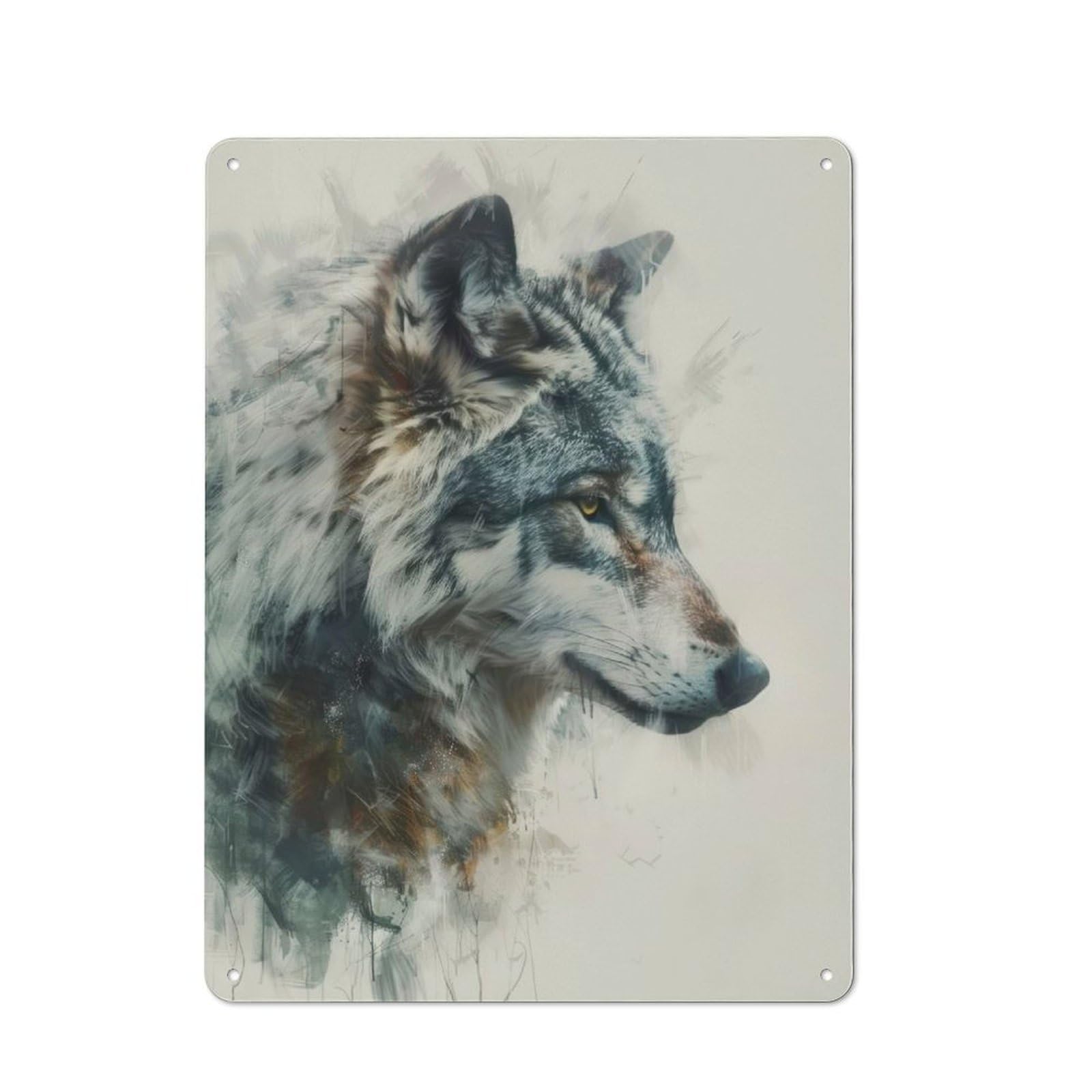 Junmoney Wolf Watercolor Painting Vintage Metal Wall Sign 40X30cm For Garage Or Workshop, For Metal Sign Collectors, For Garage And Workshop Walls