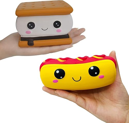 ASMFUOY Smore and Hot Dog - Juguete de levantamiento lento para niños, regalo de cumpleaños, juguetes para apretar Squishi