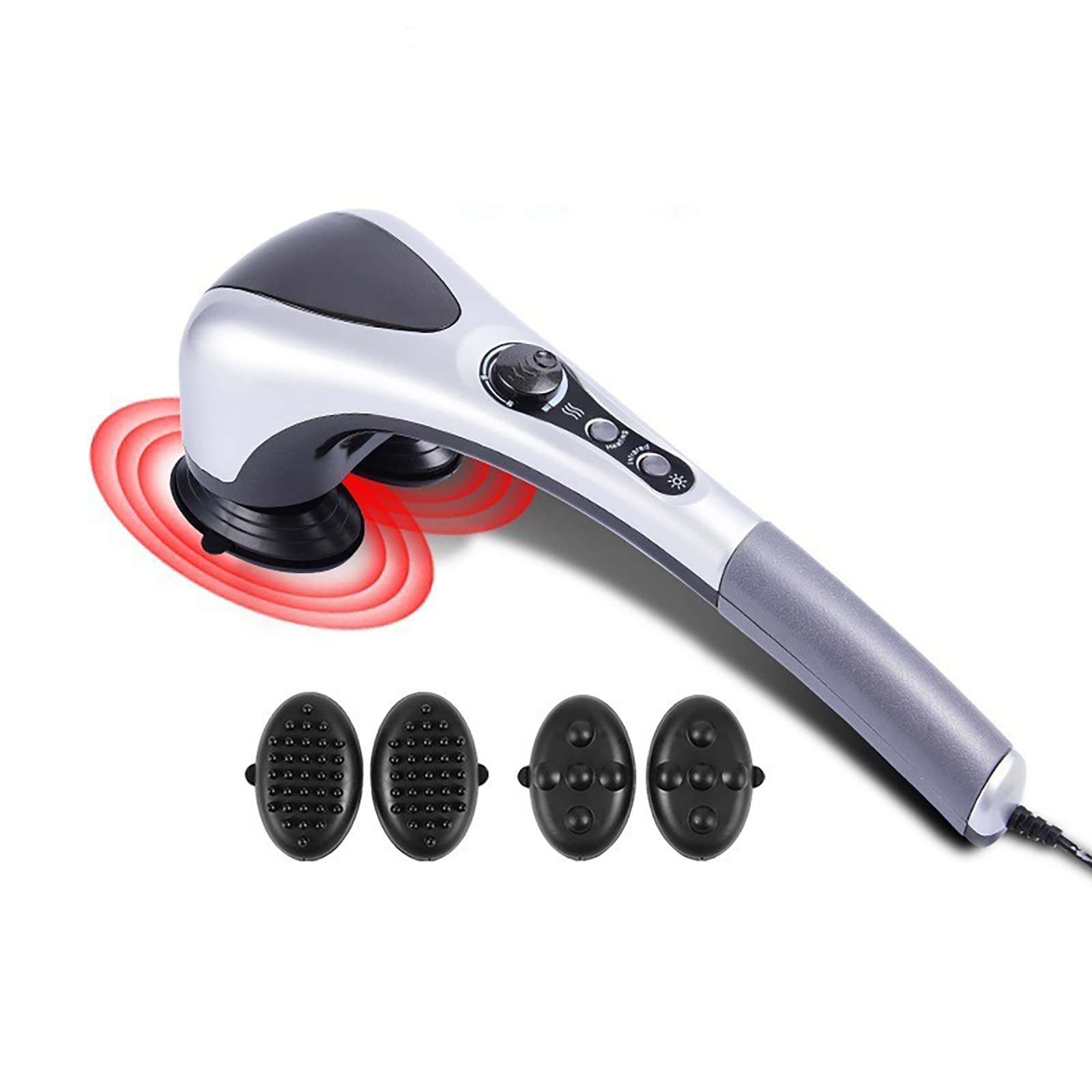 HelloCreate Handheld Back Massager Percussion Massager with Heat Double Head Massager for Neck Shoulder Pain Relief