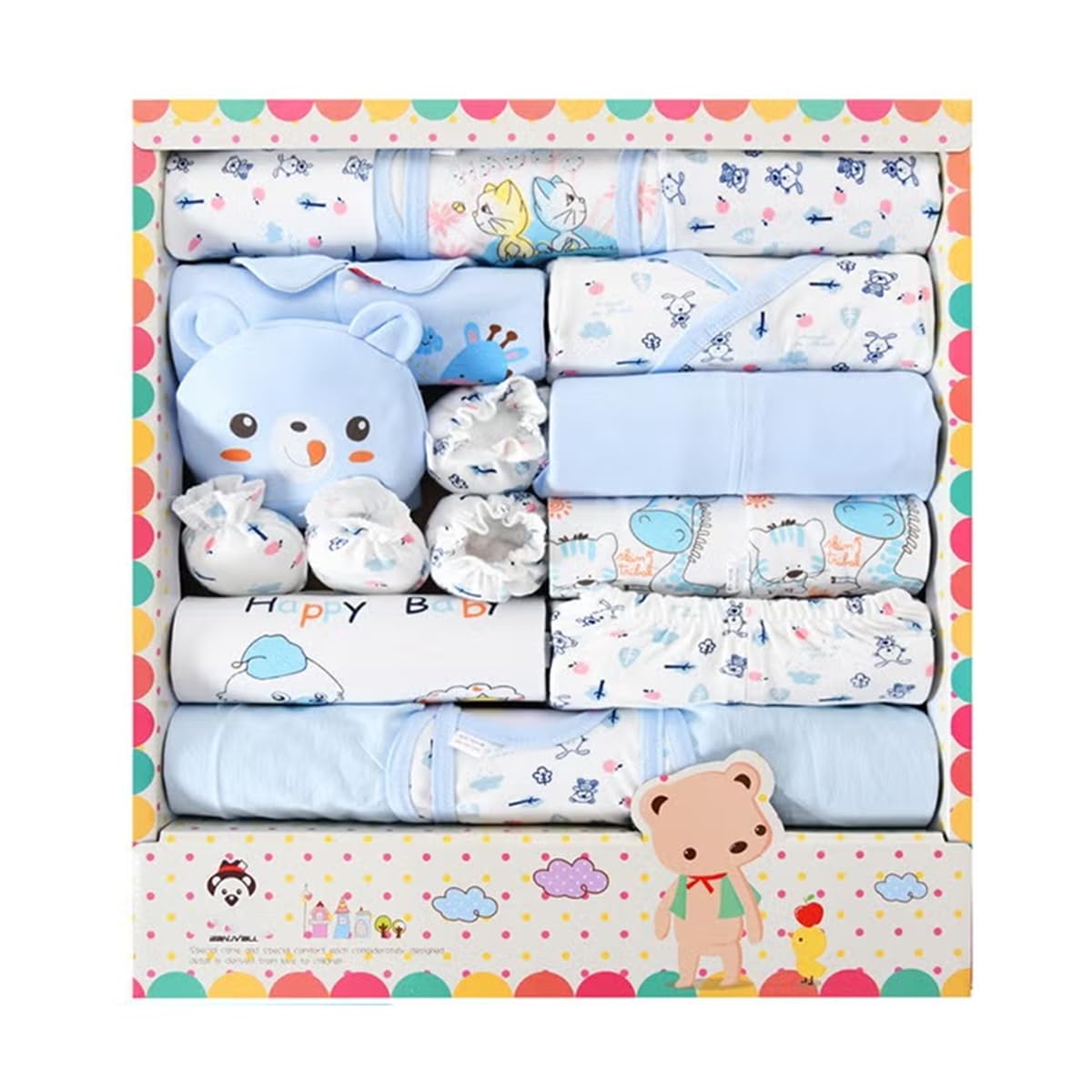 SNOWIE SOFT® 18-Piece Cotton Baby Clothes Gift Set Newborn Layette Set, Pure Cotton Infant Clothing Set with Bodysuits, Tops, Pants, Hat & Accessories, Infant Gift Box Set for Baby Shower-image-26