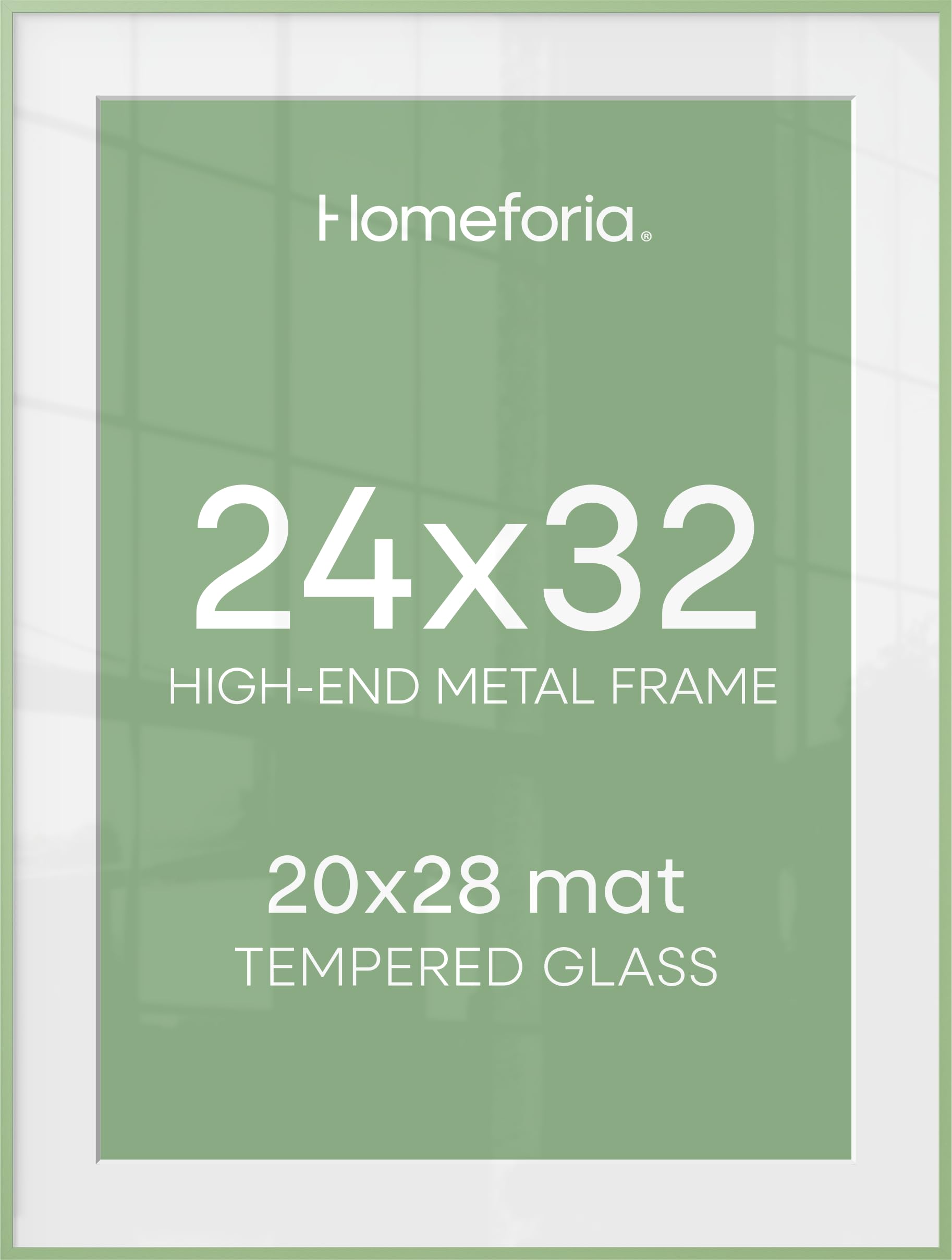Homeforia 24x32 Sage Green Picture Frame, High End Metal 24x32 Poster Frames with Mat 20x28 inch Photo, 24 x 32 Thin Frame Matted to 20 x 28 Art, 32x24 Large Frames, Tempered Glass, Wall Kit, Set of 2