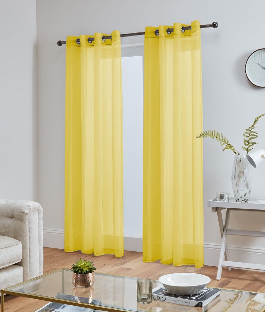 John Aird Lucy Voile Curtains - Eyelet - Pair - 2x Voile Panels (Yellow, 58" Wide x 72" Drop) — image 1