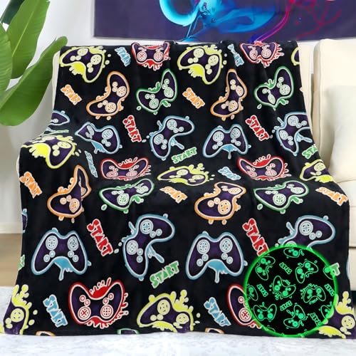 Image of Gamer Gifts for Boys Glow in The Dark Gaming Blanket for Kids, Birthday Gifts for Boys Age 8-12, Game Controller Throw Blanket, Soft Kids Blanket for Game Room Decor 40 inchx60 inch