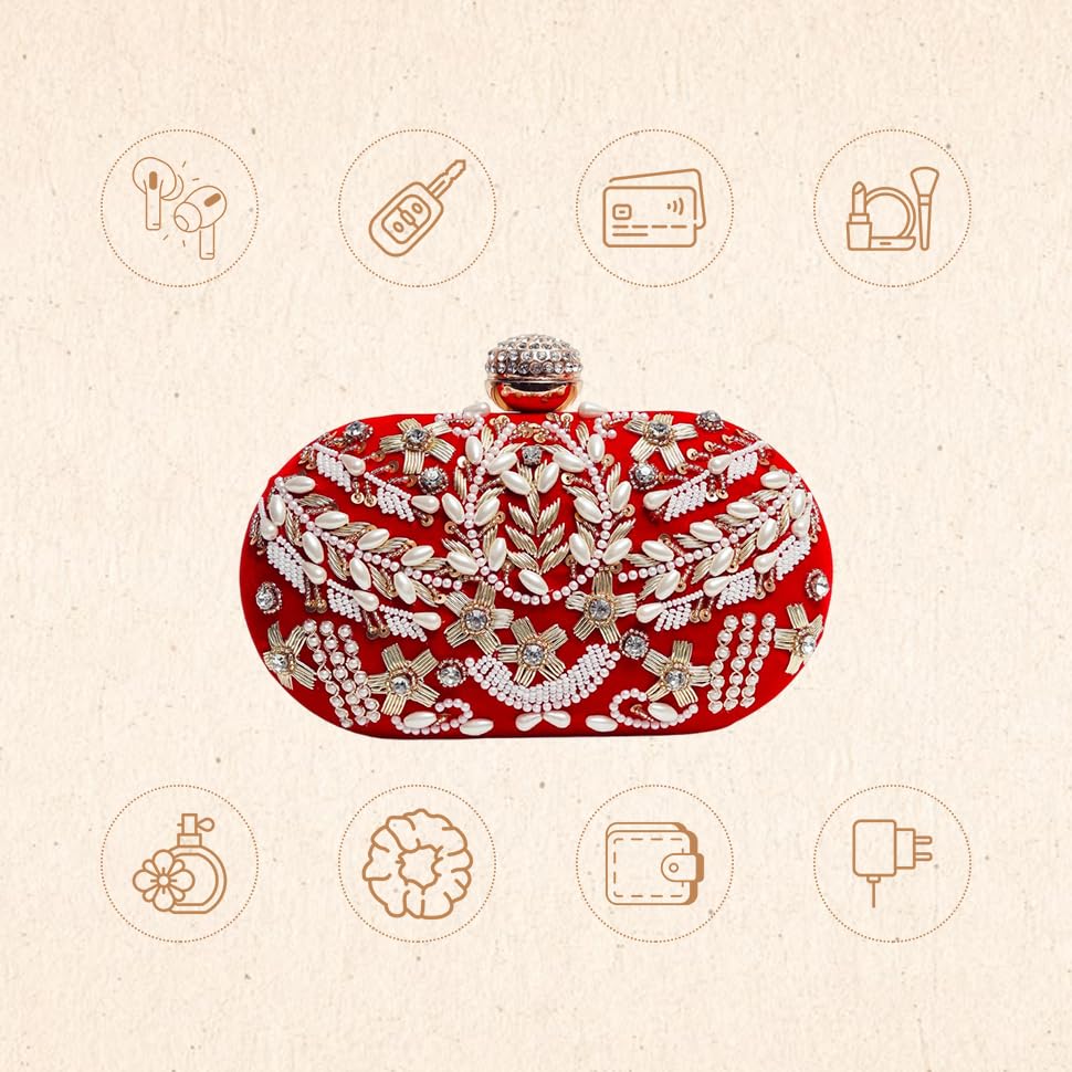Image of THE TAN CLAN Elizah Zarozi Hand Embroidered Clutches for women Purses Luxury Evening Handbags for ladies