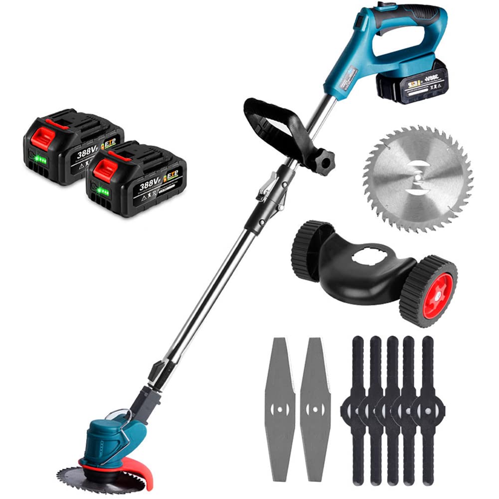 Cortacésped eléctrico plegable, cortacésped de empuje para jardines pequeños, cortacésped inalámbrico 3 en 1 con asistencia de doble rueda y pantalla de alimentación LED, para reparación y mantenimie