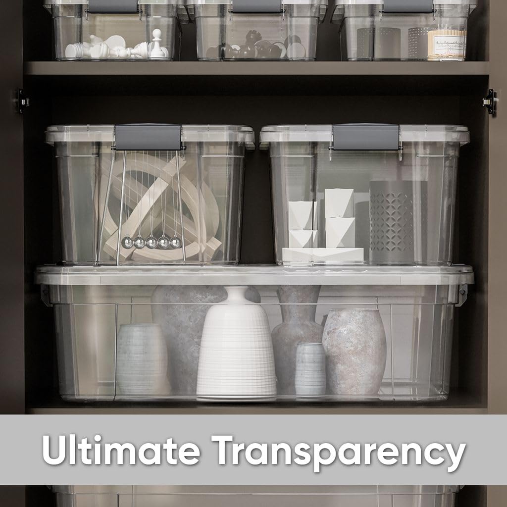 Superio 12 Qt transparente Kunststoff-Aufbewahrungskörbe mit Deckel und Verriegelungen, Organisationsbehälter, stapelbare Kunststoff-Tragetasche für Haushalt, Garage, Handwerk und Zubehör, 2 Stück