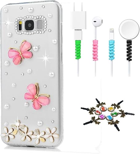 Miniatura 6 de STENES Sparkle - Carcasa para Samsung Galaxy S21 Ultra (4 unidades, hecha a mano, diseño de hojas de perlas brillantes en 3D, color dorado