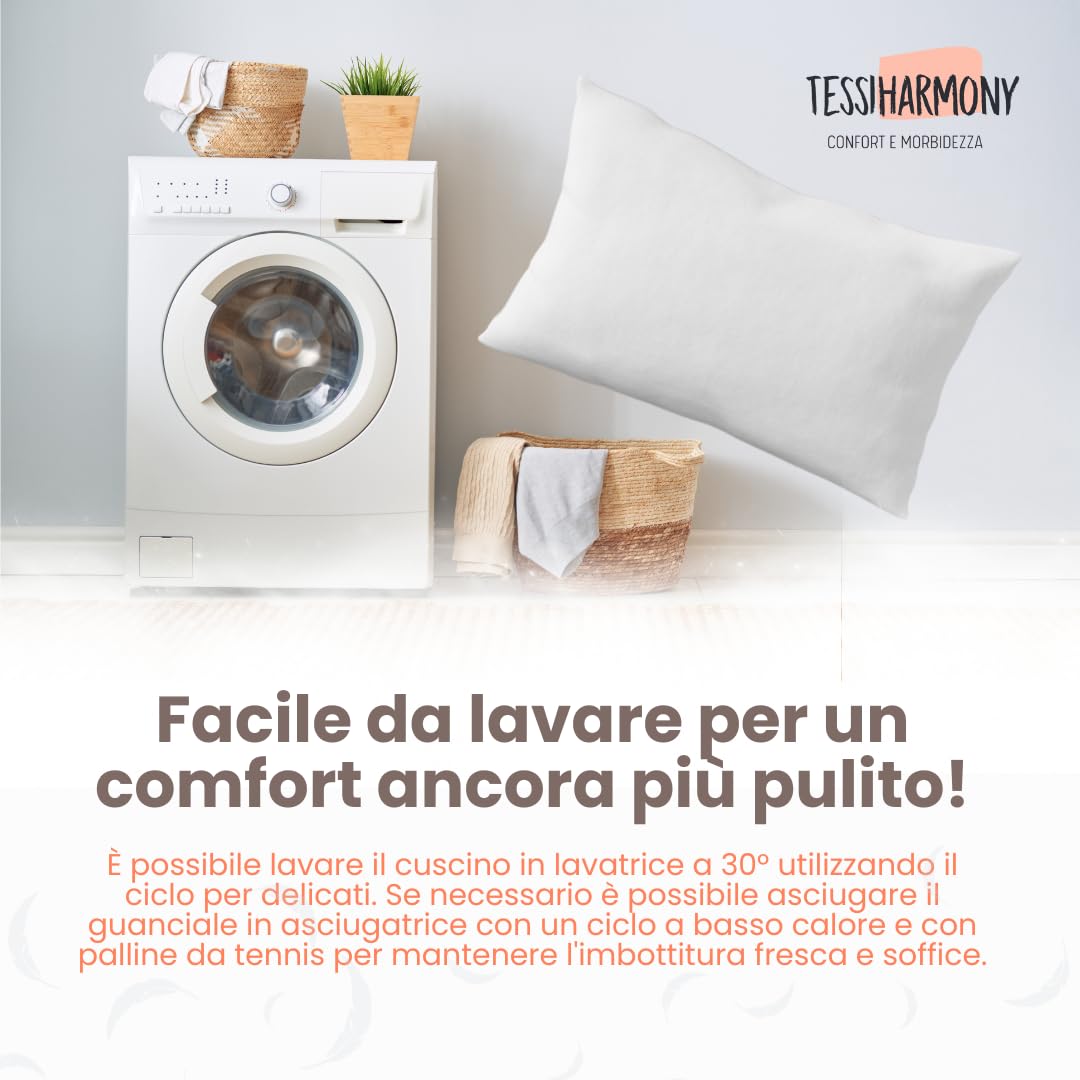 tessiharmony® Coppia Cuscini Letto Matrimoniale 50x80 per Dormire Guanciali Rettangolari Morbidi e Comodi Anallergici Antiacaro Traspiranti Imbottitura Standard di Qualità Artigianale Made in Italy