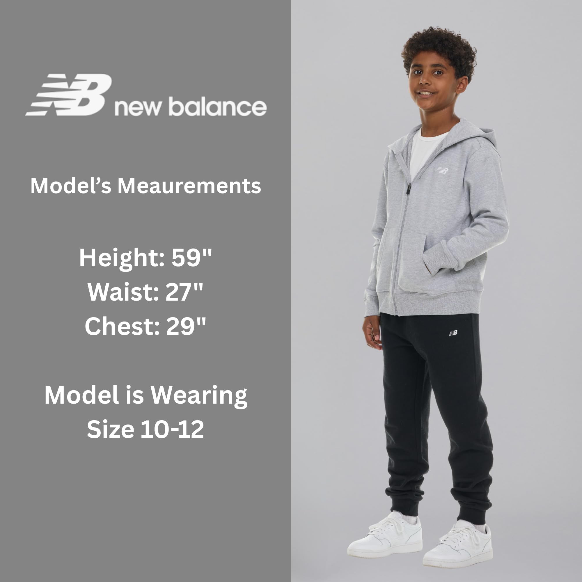 New Balance Felpa con cappuccio e zip intera per ragazzi, in pile misto cotone di alta qualità, con cappuccio foderato, vestibilità comoda