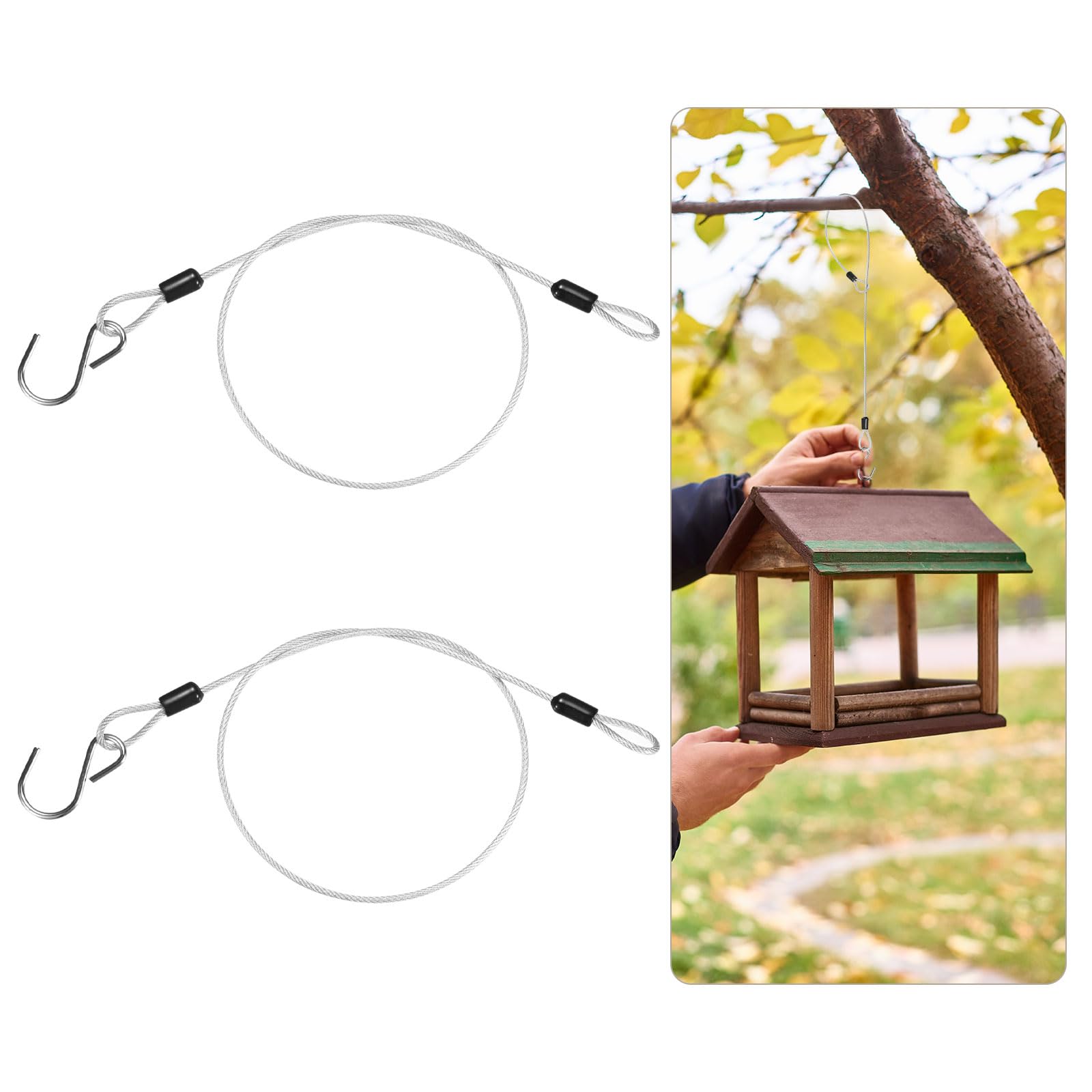 M METERXITY 2-Pack Bird Feeder Hanger with Hook, 60cm(24 in) 304 Stainless Steel Cable Chain Wire for Hanging Bird Feeders/Baths/Planters/Baskets/Tree/Lanterns/Yard Decor, [Clear]