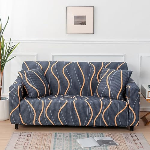 Funda Sofa 4 Plazas Rayas Grises Naranjas Cubre Sofas Elasticas Ajustables Funda Sillon Spandex Lavables Couch Sofa Cover Modernas Capa Cubre Sofá Gatos Universal Espesas Cubresofa