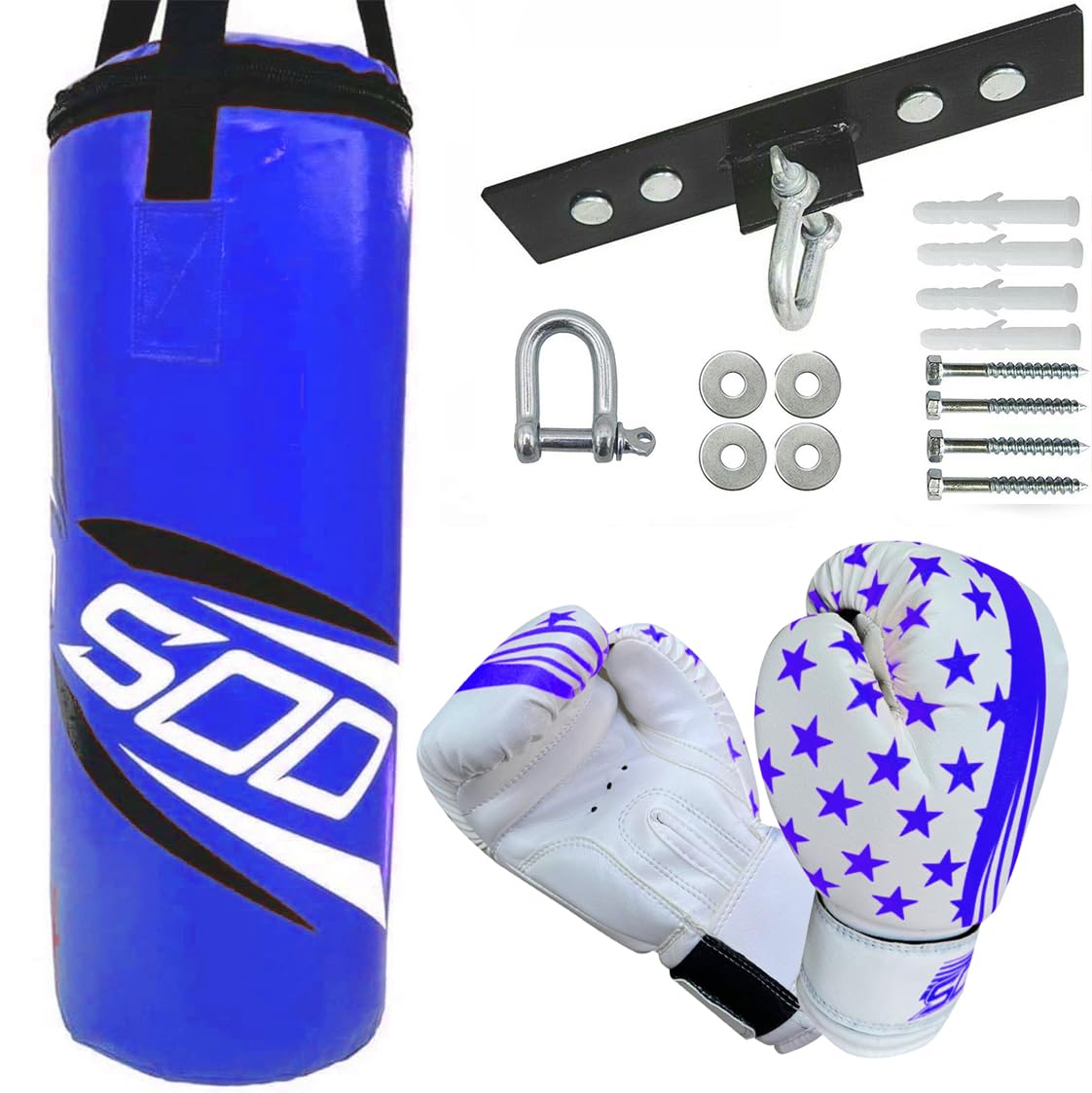 Kids Punching Bag Set, Unfilled Junior Kick Boxing Bag Kit with Gloves Pads & Hanging Ceiling Hook,Heavy Duty Punch Bag for Youth MMA, Martial Art Thai Training (Purple)