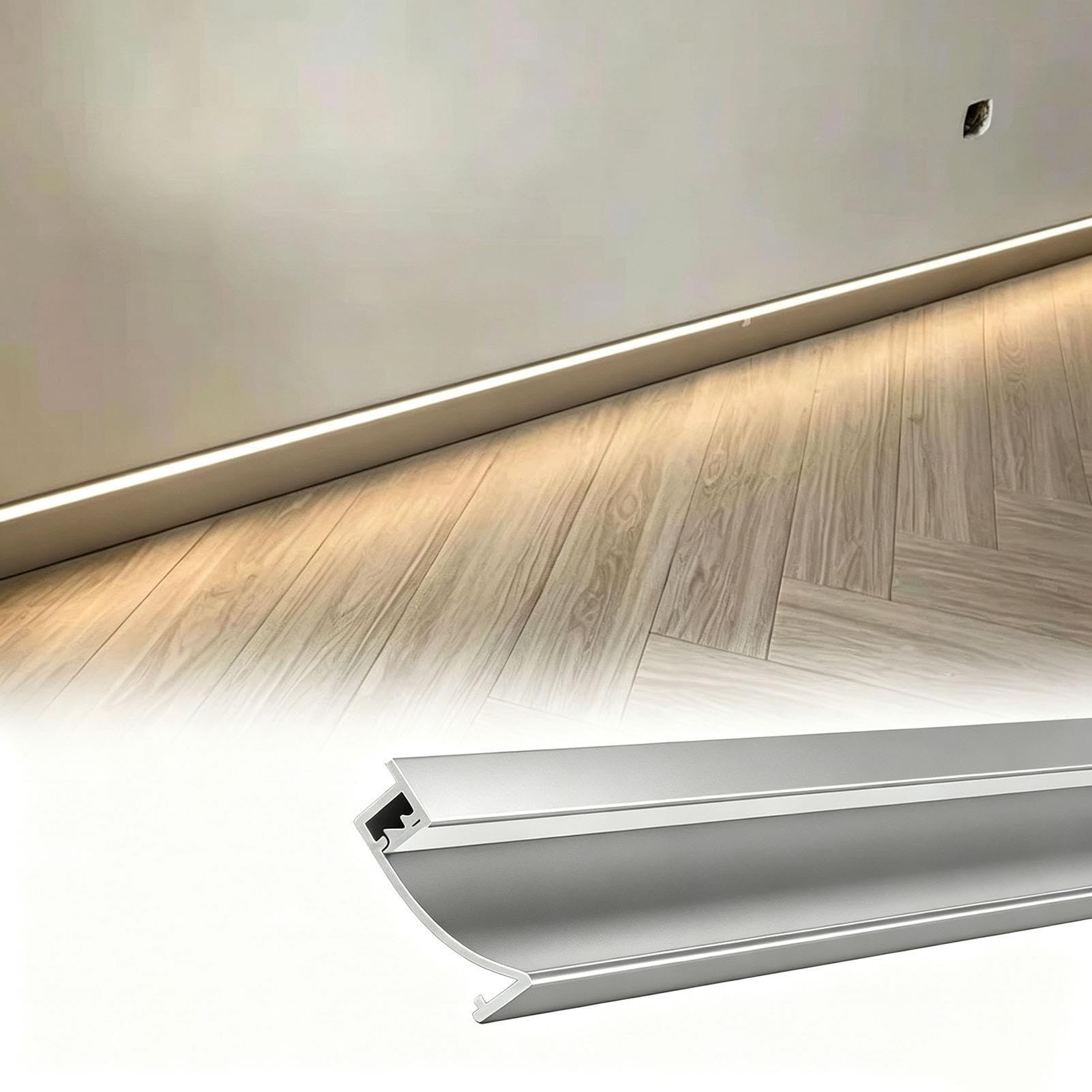 Veletta LED Doffitto Profilo in Alluminio per Illuminazione a Battiscopa | Profilo Moderno per Illuminazione a Battiscopa, Battiscopa con Funzione di Protezione Parete, Impermeabile(Gray,19.5m/64.0ft)