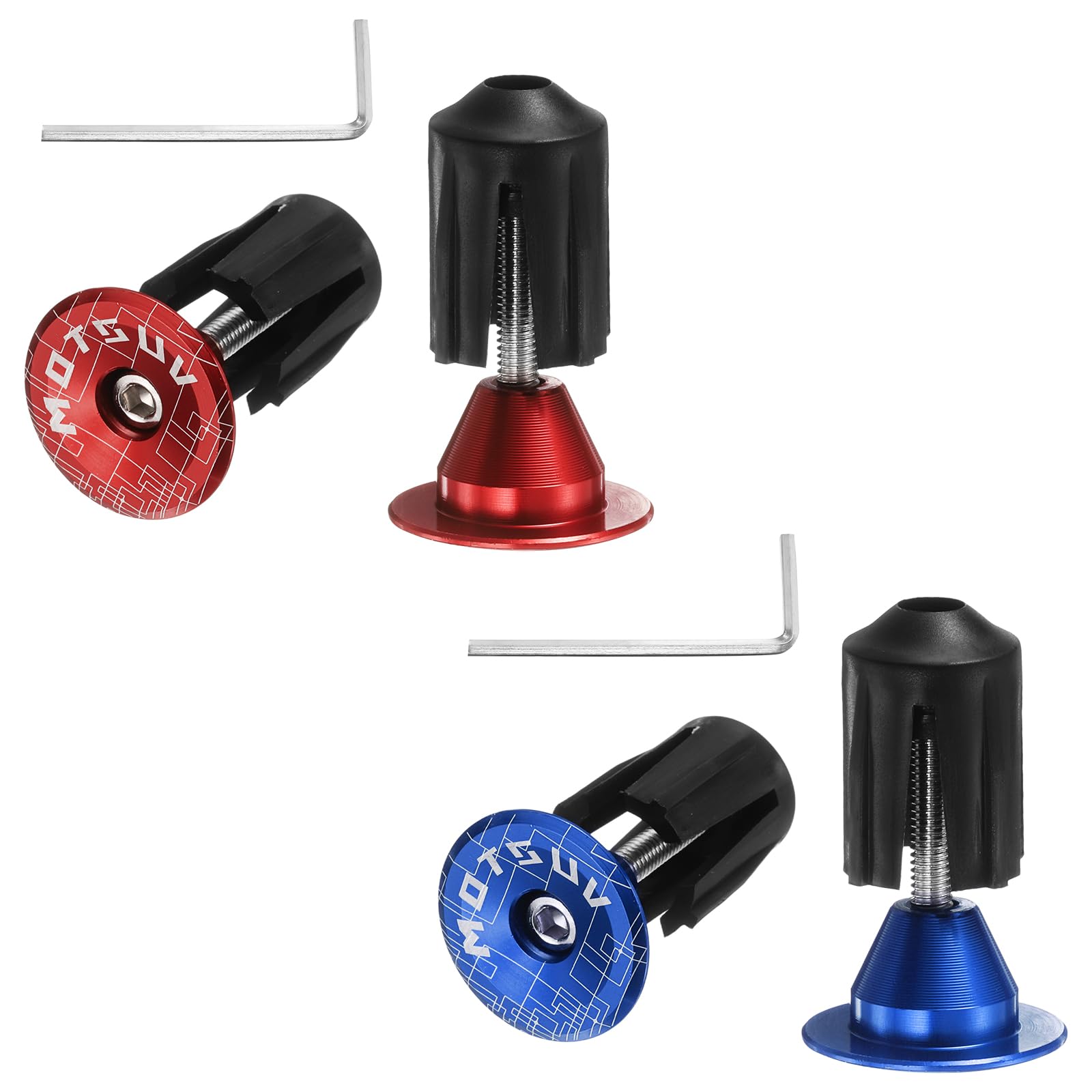 sourcing map 2Pair Bike Handlebar End Plugs Aluminum Bar End Caps 16-21mm Adjustment Expanding Locking with Tool for MTB Road BMX Fixed Gear Bike, Red Blue
