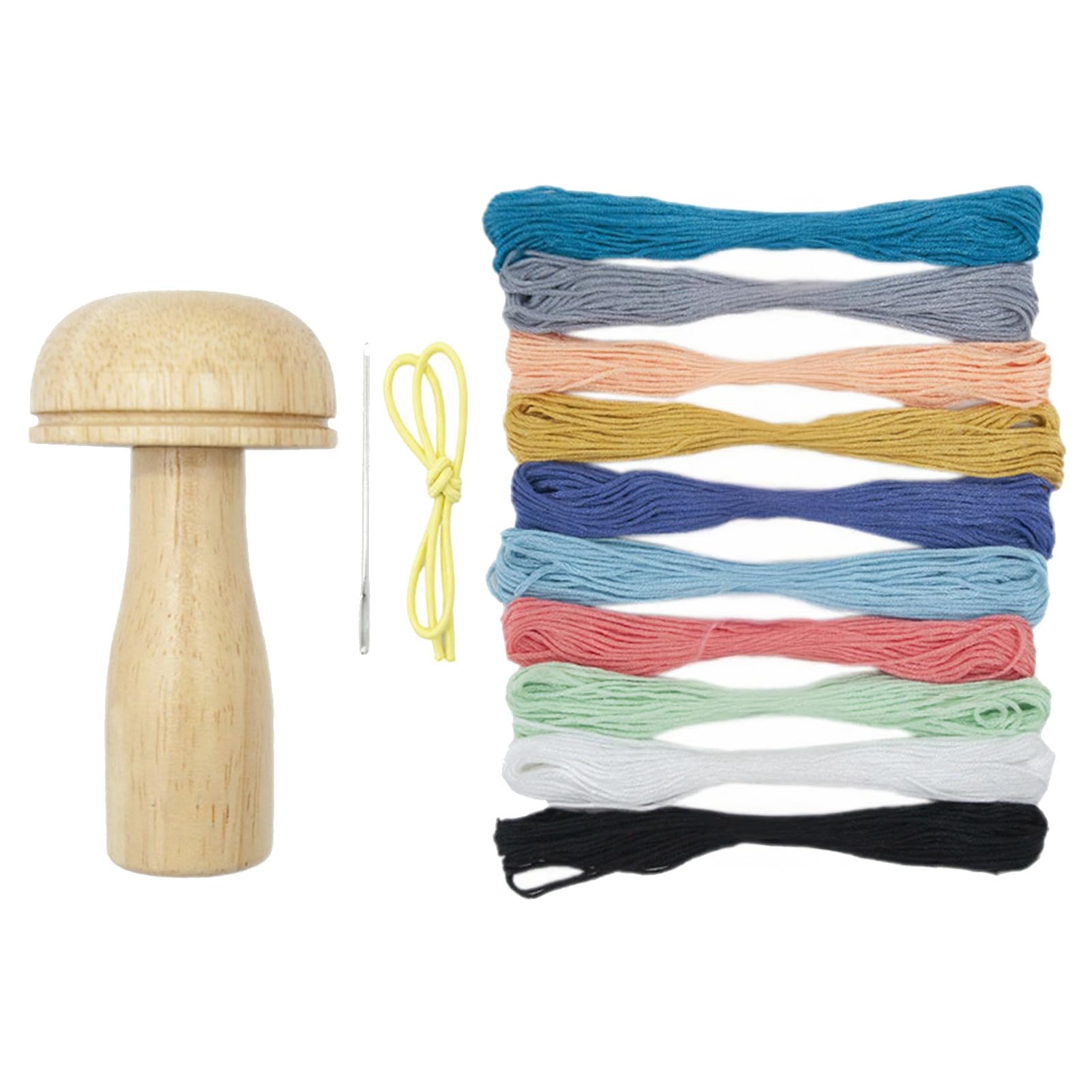 Mubsar 1 Set Darning Mushroom Wood Darning Egg Knitting Repair Tool Sewing Tool with Elastic Rope Large Eye for Darning Socks Hats