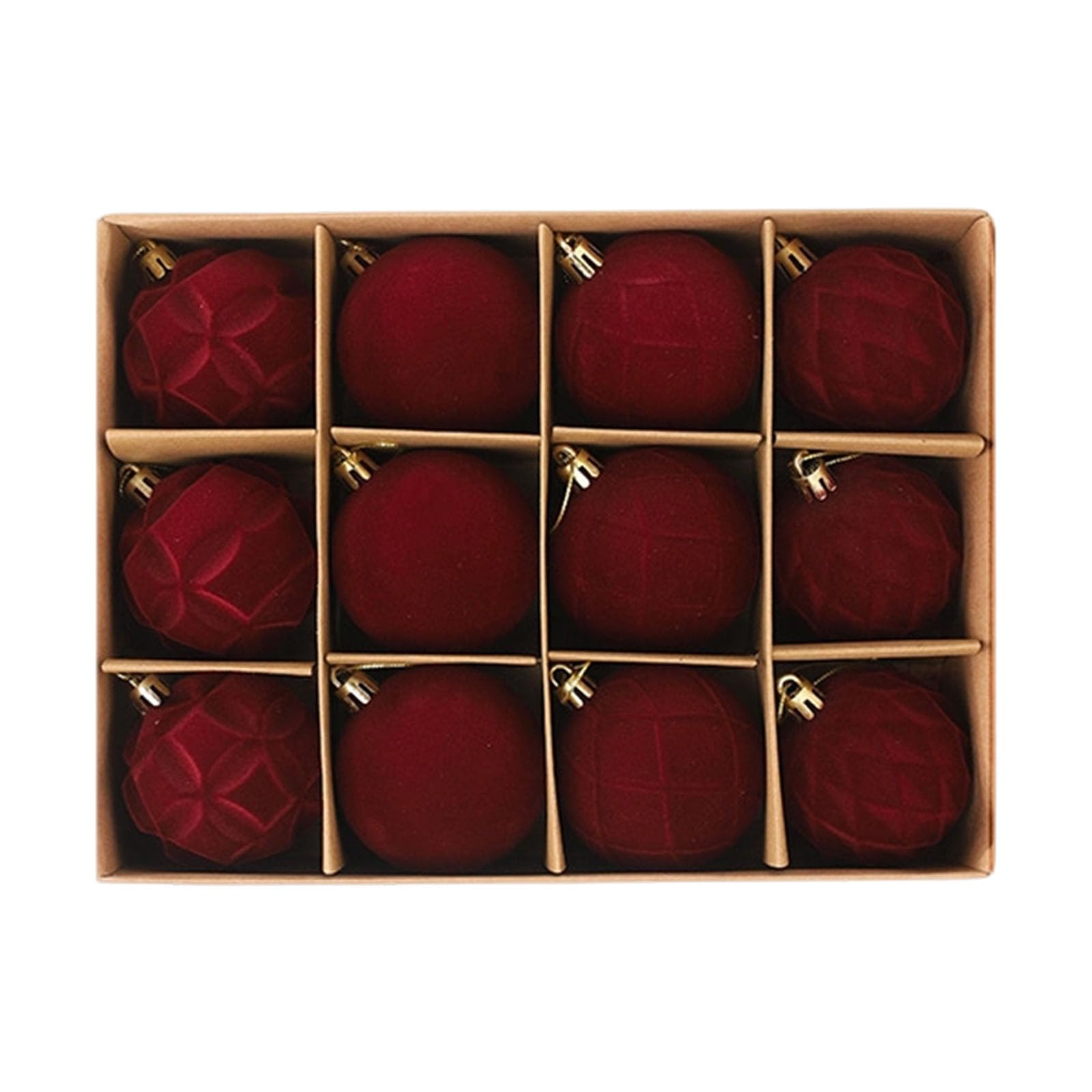Of 12 Velvets Flocking Baubles, Tree Hanging Decorations for Holiday Party Party Decoration Supplies