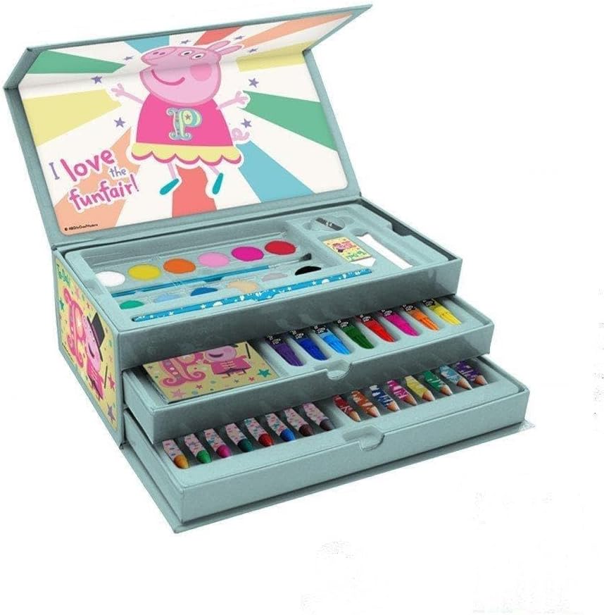 Peppa Pig Art Set for Kids | 52-Piece Colouring Stationery Suitcase with Markers, Crayons, Pencils & More | Peppa Pig Creative Art Briefcase for Drawing & Coloring Fun