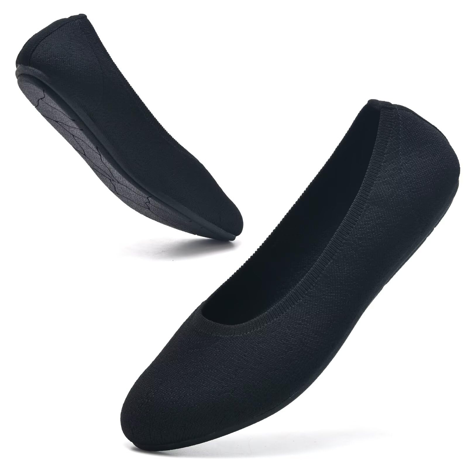 Puxowe Damen Ballerina Runde Zehe Stricken Flache Schuhe Komfort Weich Slip On Ballerina Walking Flats Schuhe für Frauen Niedriger Keil Lässig